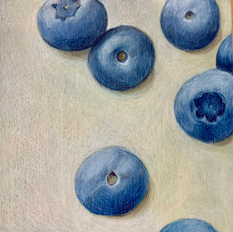 Blue Berries, mixed media on panel, 4" x 4", private collection. Original works are not available for sale online. Please call or email to purchase.