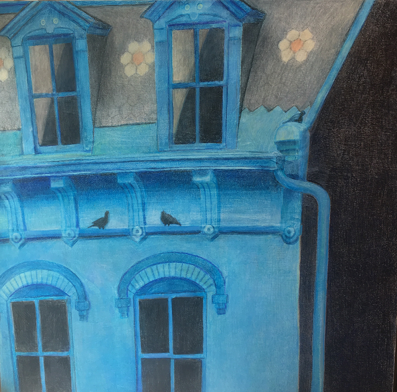 Blue House, Charles Town, mixed media on panel, 18" x 18", $400. Original works are not available for sale online. Please call or email to purchase.