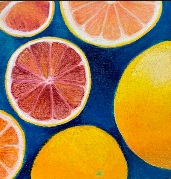 Citrus, mixed media on panel, 4" x 4", private collection.
