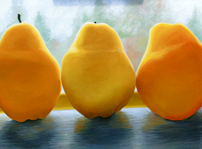 Autumn View (Three Pears), 30" x 36", with frame, private collection.